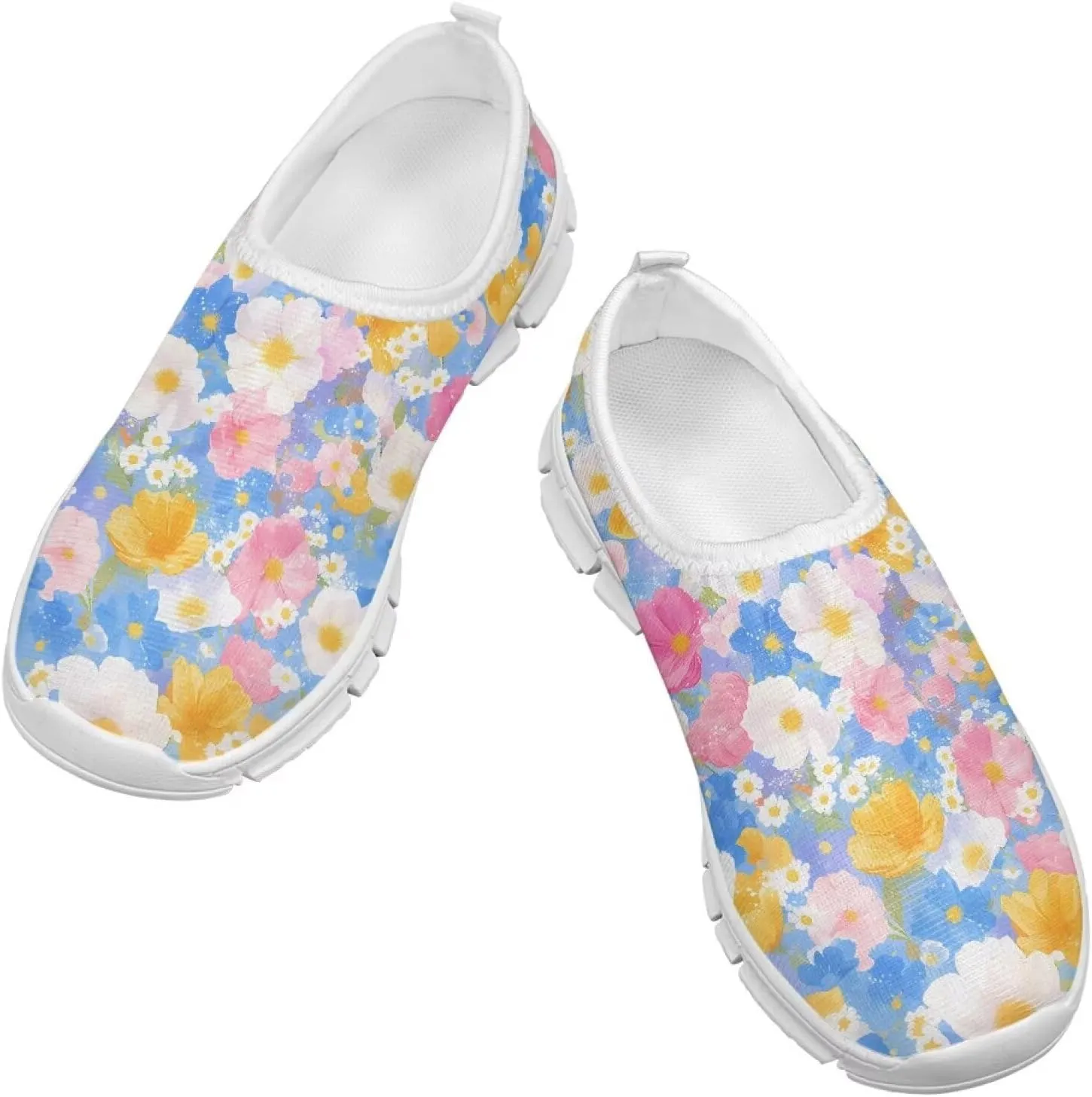Kids Slip On Shoes for Girls with Flower Print, Non-Slip, Breathable, Easy Wear, for School, Camping, Picnic