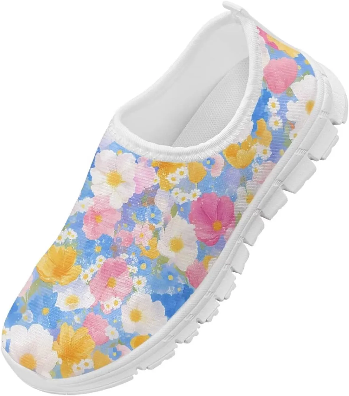 Kids Slip On Shoes for Girls with Flower Print, Non-Slip, Breathable, Easy Wear, for School, Camping, Picnic