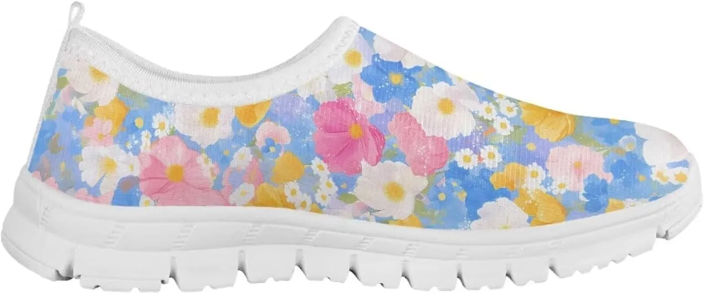 Kids Slip On Shoes for Girls with Flower Print, Non-Slip, Breathable, Easy Wear, for School, Camping, Picnic