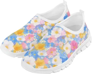 Kids Slip On Shoes for Girls with Flower Print, Non-Slip, Breathable, Easy Wear, for School, Camping, Picnic