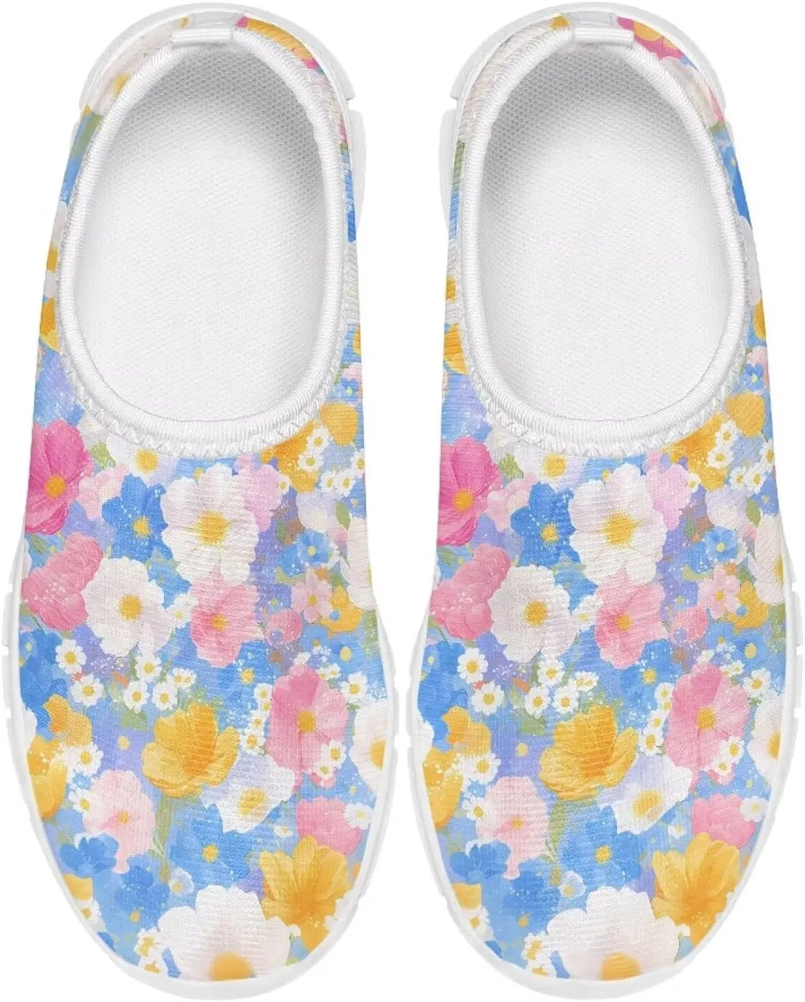 Kids Slip On Shoes for Girls with Flower Print, Non-Slip, Breathable, Easy Wear, for School, Camping, Picnic