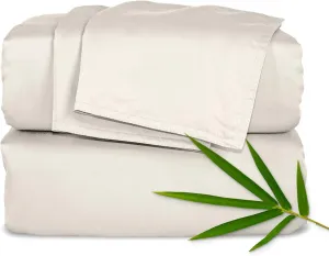 King Sheets by Pure Bamboo, Genuine 100% Organic Viscose Derived from Bamboo Bed Sheet Set, Luxuriously Soft & Cooling, Double Stitching, Lifetime Quality Promise (King, Creme)