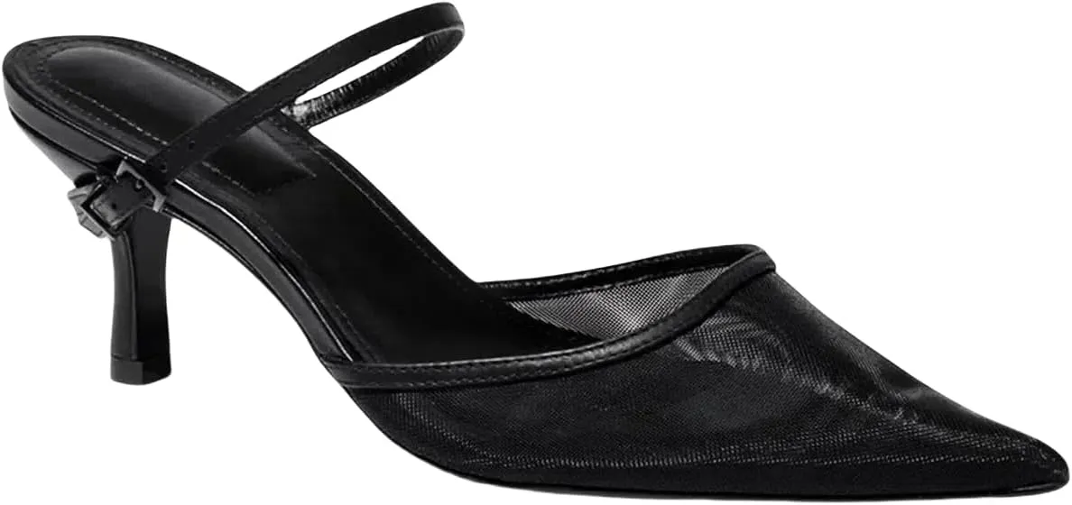 Kitten Heels for Women Pointed Toe Stiletto Heels Mules Mesh Low Heel Sandals Slip on Pumps Party Prom Dress Shoes