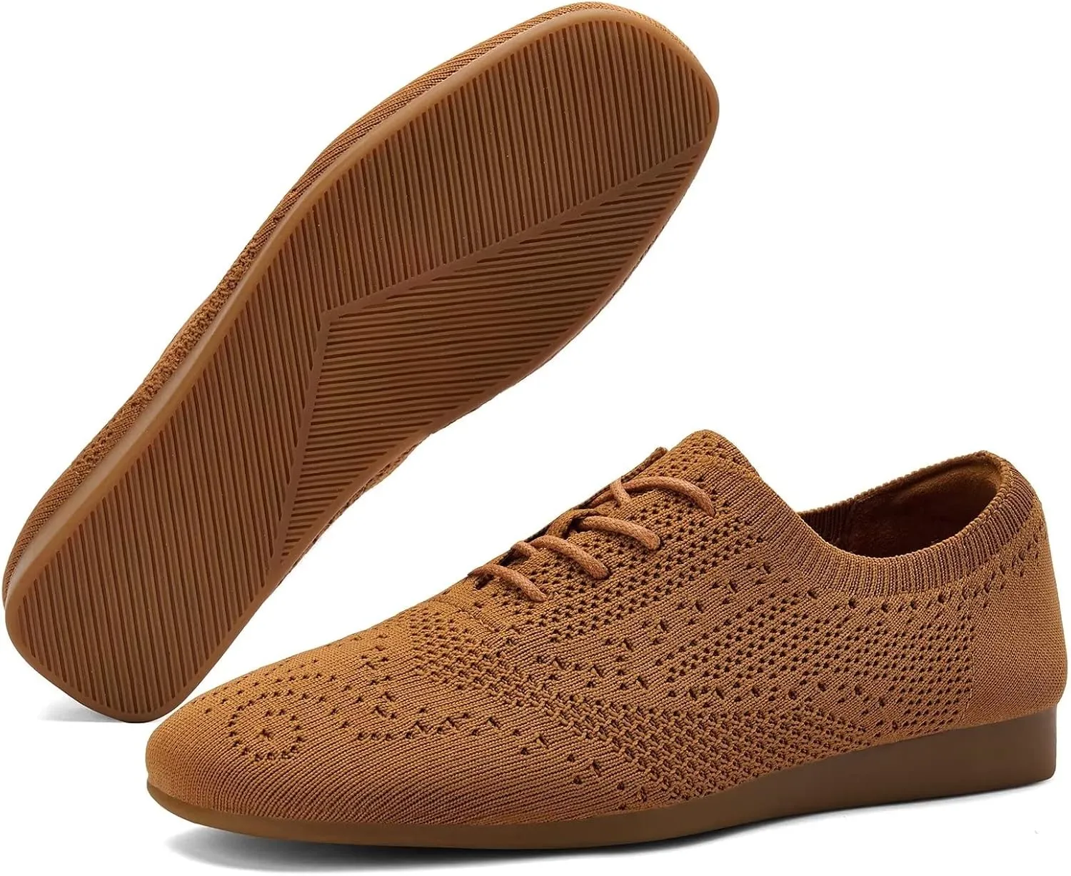 konhill Women's Lace-up Oxfords Flats Classic Knit Brogue Dress Walking Shoes Casual Sneakers