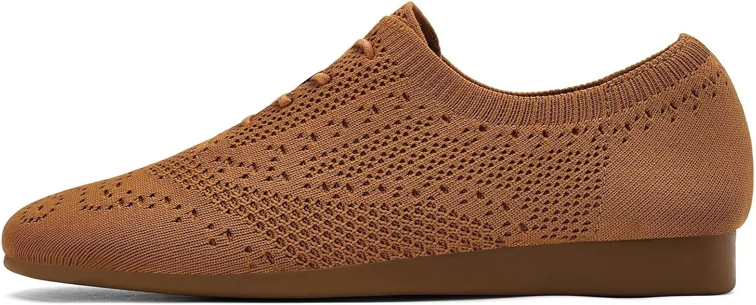 konhill Women's Lace-up Oxfords Flats Classic Knit Brogue Dress Walking Shoes Casual Sneakers