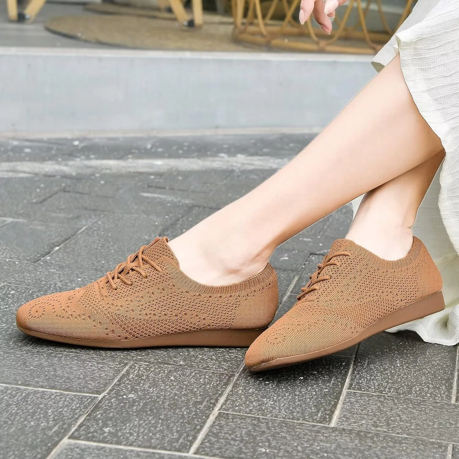 konhill Women's Lace-up Oxfords Flats Classic Knit Brogue Dress Walking Shoes Casual Sneakers
