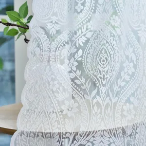 Kotile Short Lace Curtains 54 Inch Length 2 Panels Set, Country Rustic Paisley Floral Vintage Sheer Lace Curtains for Bedroom, Rod Pocket Privacy Damask Medallion Sheer Curtains, 52 x 54 Inch, Ivory