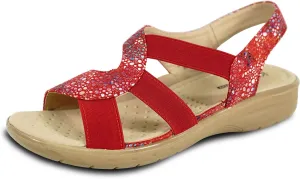 KOZI Women Comfort Casual Wedge Sandal Slip-On Loafer OY3132 Elasticized Band Open Round Toe Black Flower Navy Red White