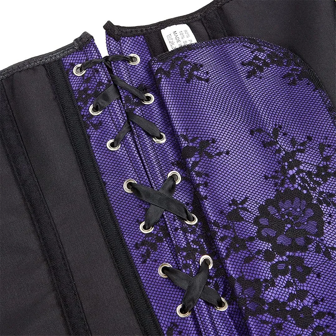 Kranchungel Corsets for Women Victorian Off Shoulder Overbust Corset Lace Long Sleeves Bustier