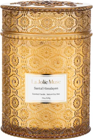 LA JOLIE MUSE Sandalwood Candle, 19 oz Wood Wicked Large Candles for Home Scented, Scented Candle Gifts for Men&Women, Long Burning Glass Jar Candles, Santal Himalayen