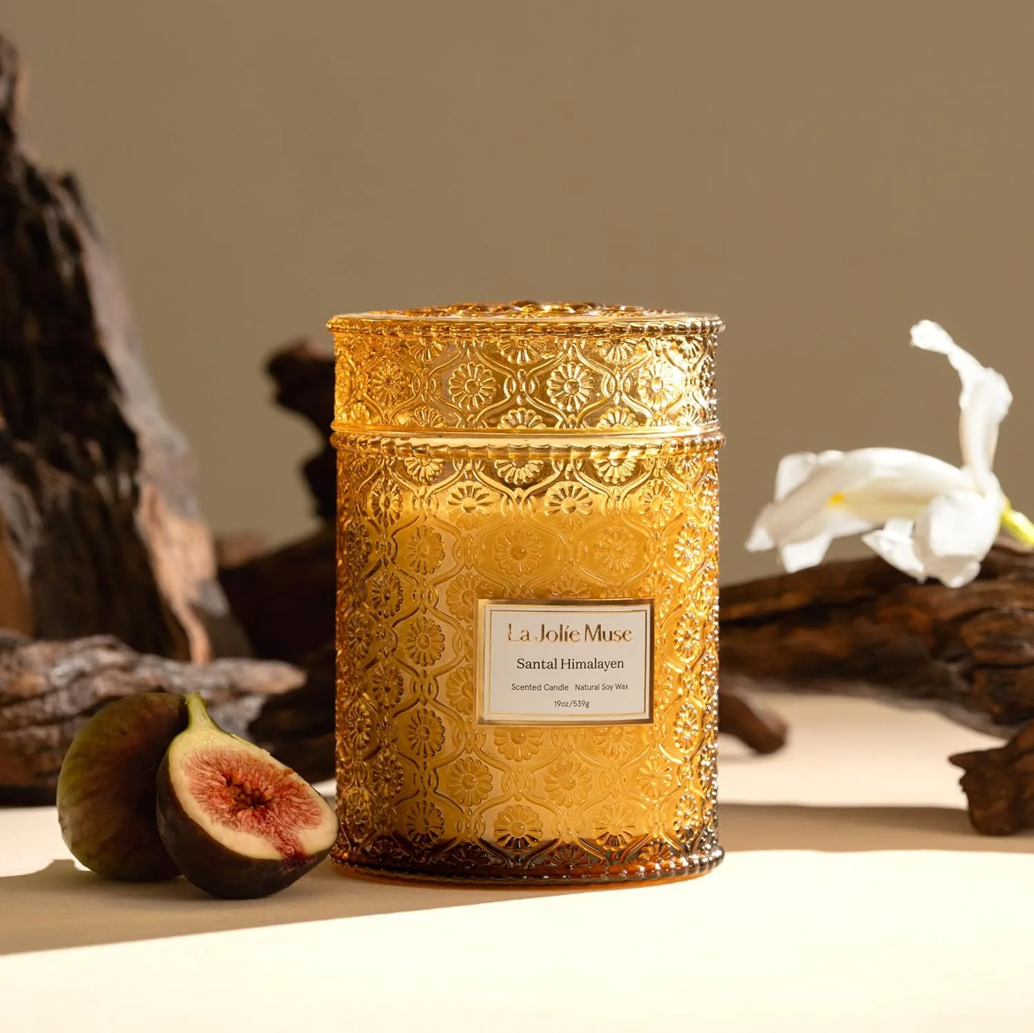LA JOLIE MUSE Sandalwood Candle, 19 oz Wood Wicked Large Candles for Home Scented, Scented Candle Gifts for Men&Women, Long Burning Glass Jar Candles, Santal Himalayen