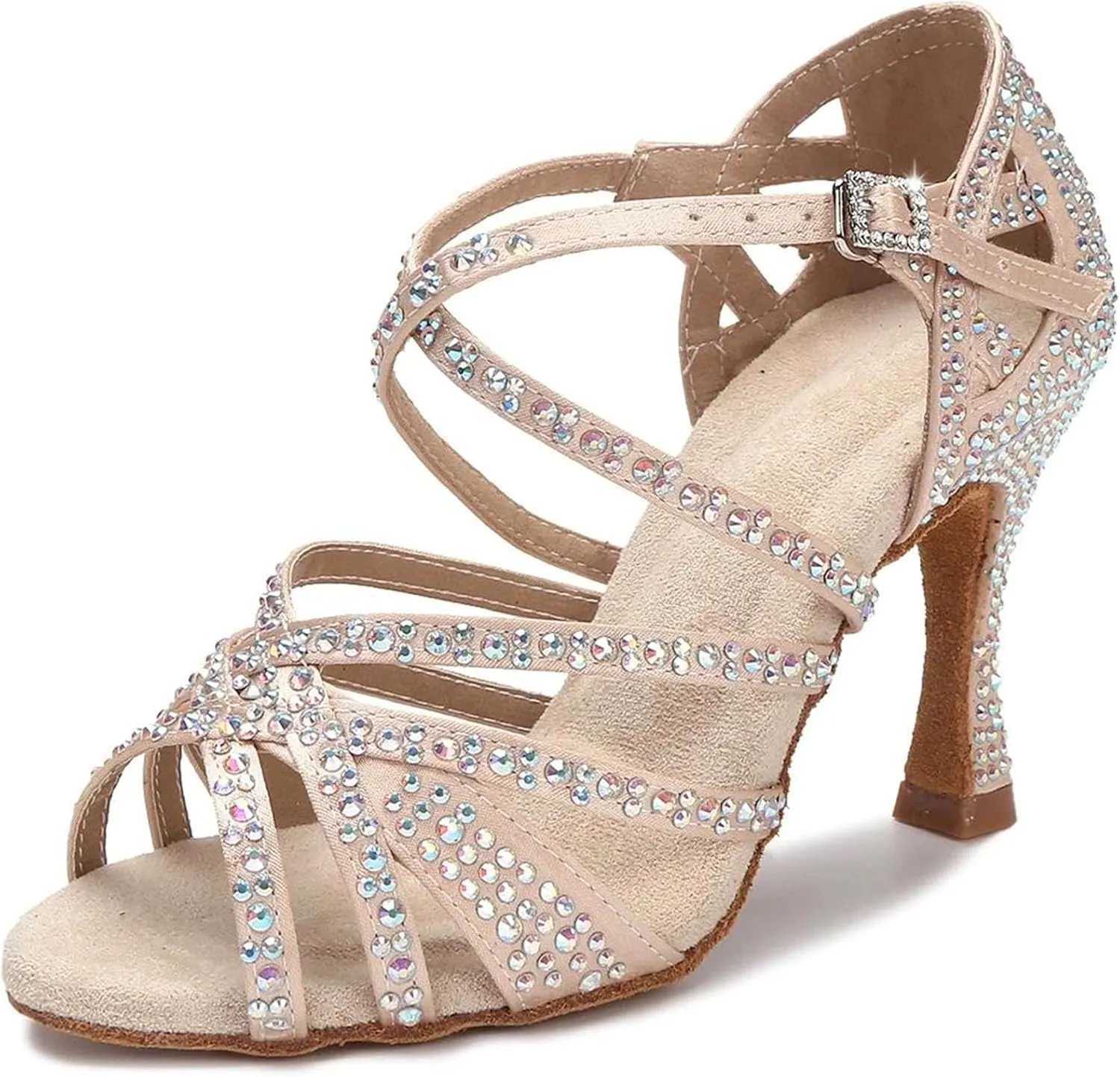 Ladies Crystal-Embellished Wedding Sandals - Soft Sole Heels with Rhinestone Accents for Bridal Receptions (6CM/2.36")
