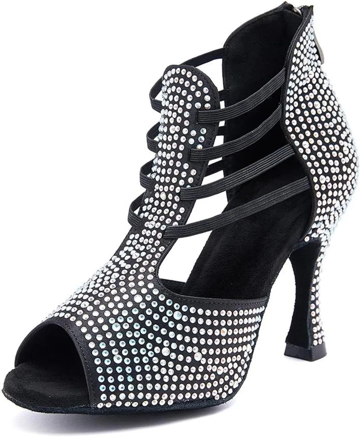 Ladies Onyx Velvet Evening Sandals - Soft Sole Design with Crystal Laces for Midnight Events (8CM/3.15")