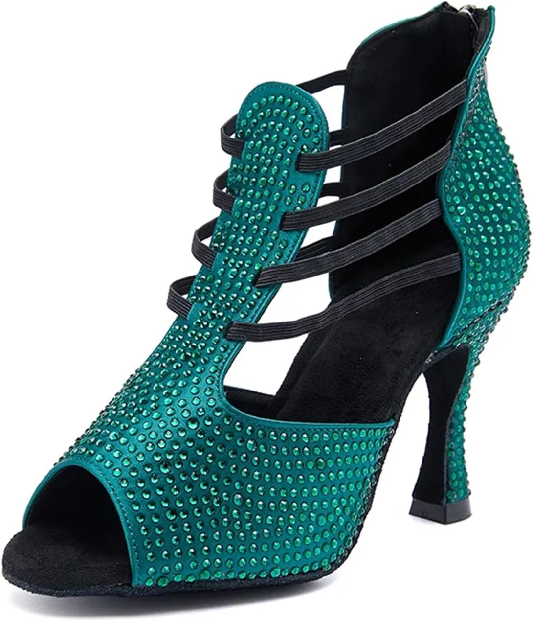 Ladies Onyx Velvet Evening Sandals - Soft Sole Design with Crystal Laces for Midnight Events (8CM/3.15")