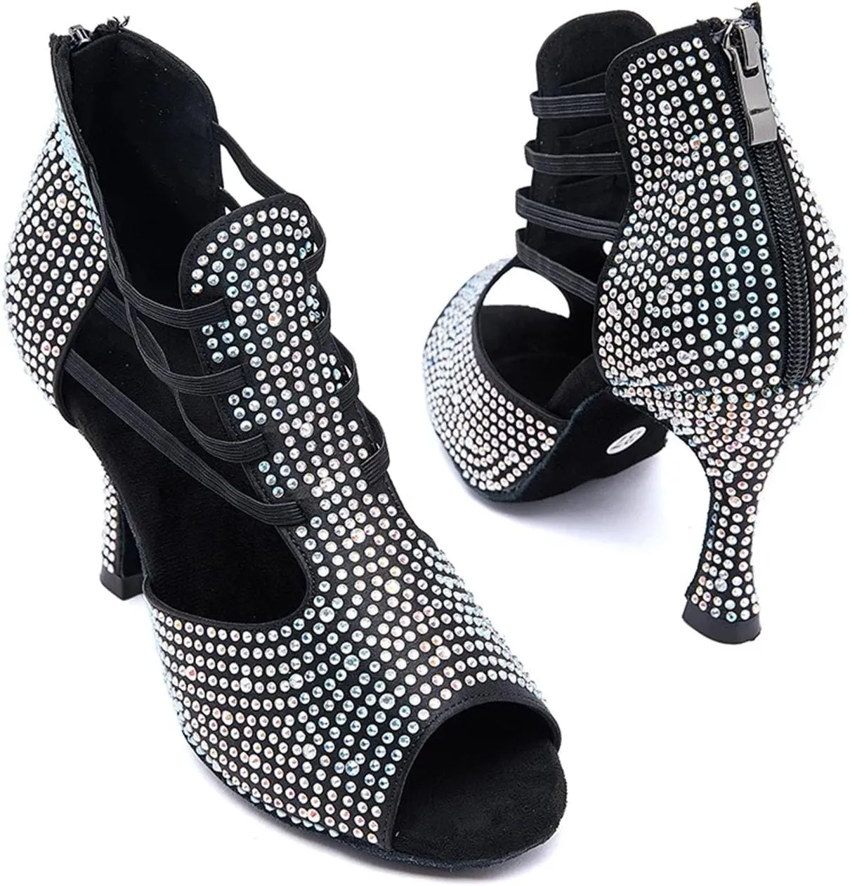 Ladies Onyx Velvet Evening Sandals - Soft Sole Design with Crystal Laces for Midnight Events (8CM/3.15")