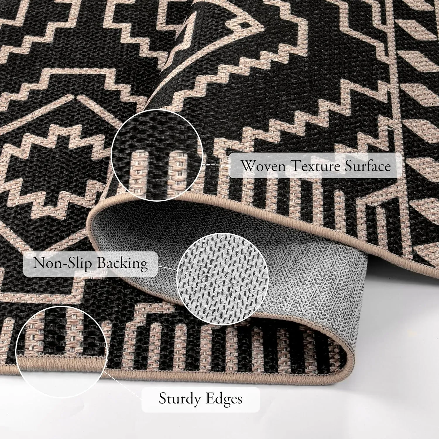 Lahome Moroccan Easy Jute Runner Rug, 2x8 Washable Hallway Kitchen Runner Black Outdoor Runner Rug with Rubber Backing, Farmhouse Indoor Outdoor Carpet Runners for Hallway 8ft Entryway Porch