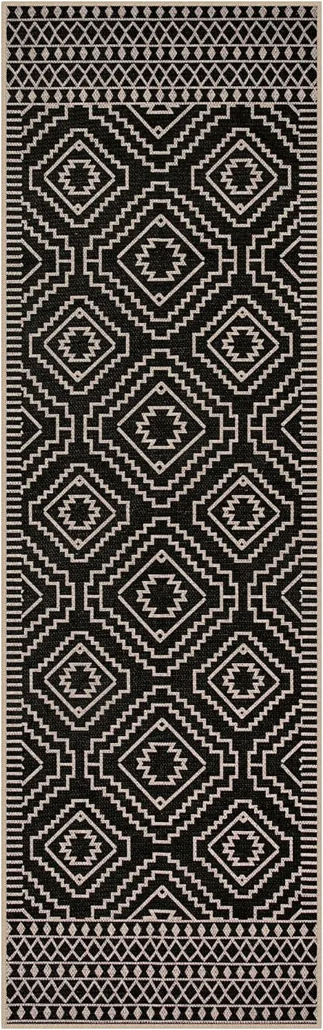 Lahome Moroccan Easy Jute Runner Rug, 2x8 Washable Hallway Kitchen Runner Black Outdoor Runner Rug with Rubber Backing, Farmhouse Indoor Outdoor Carpet Runners for Hallway 8ft Entryway Porch