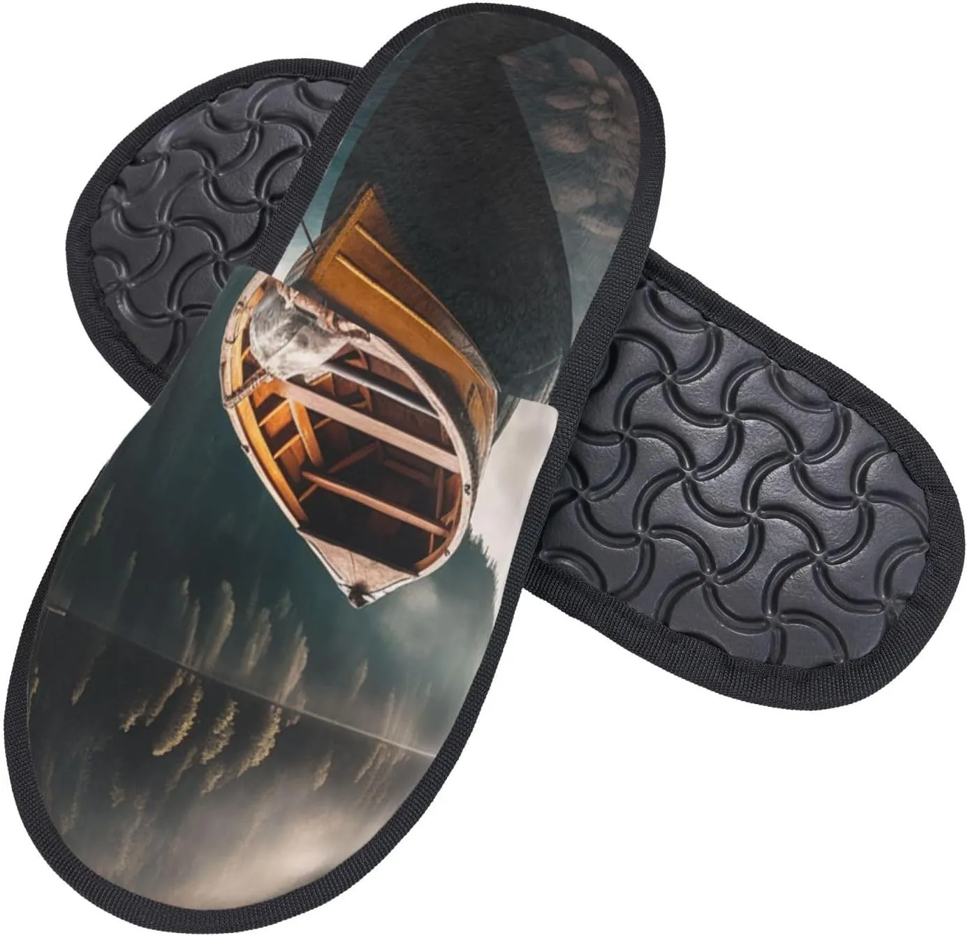 Lakeside Boat Women's Slippers Fuzzy Slip-on Slippers Non-slip House Slippers Warm Cozy Bedroom Shoes