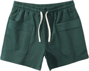 Lastesso Running Shorts Men Casual Flat Front Shorts Cotton Lightweight Running Shorts with Pockets Athletic Shorts Summer