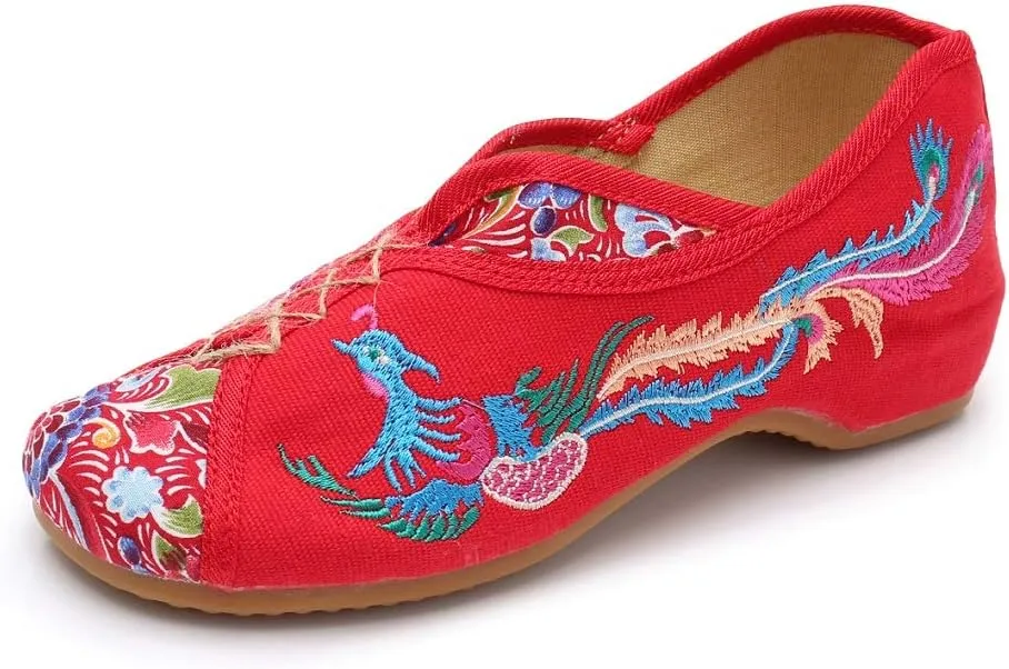 Lazutom Women Lady Vintage Chinese Style Embroidery Slip-On Cheongsam Walking Shoes