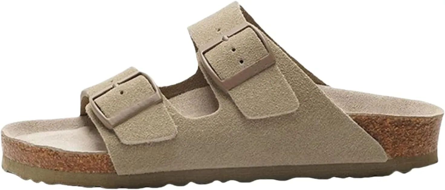 Leather Sandals for Women - Suede Buckle Summer Slides, Comfortable Beach Vacation Sandals, Flat Clogs & Slip on for Women