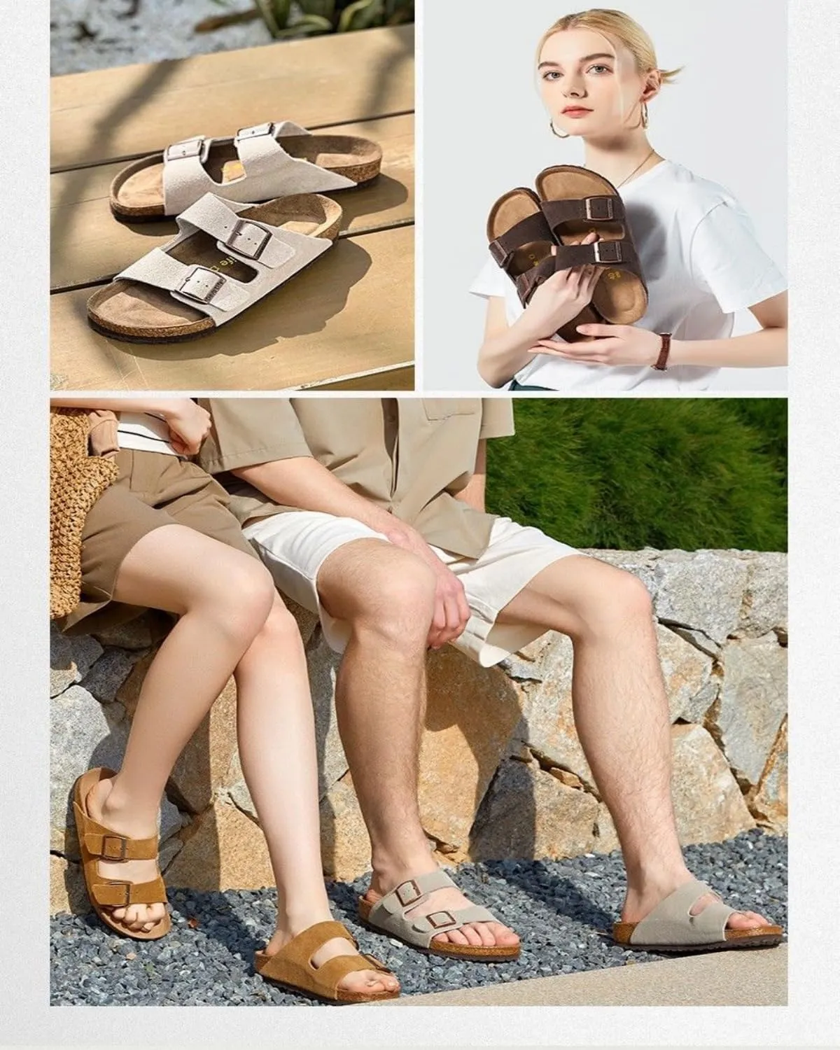Leather Sandals for Women - Suede Buckle Summer Slides, Comfortable Beach Vacation Sandals, Flat Clogs & Slip on for Women