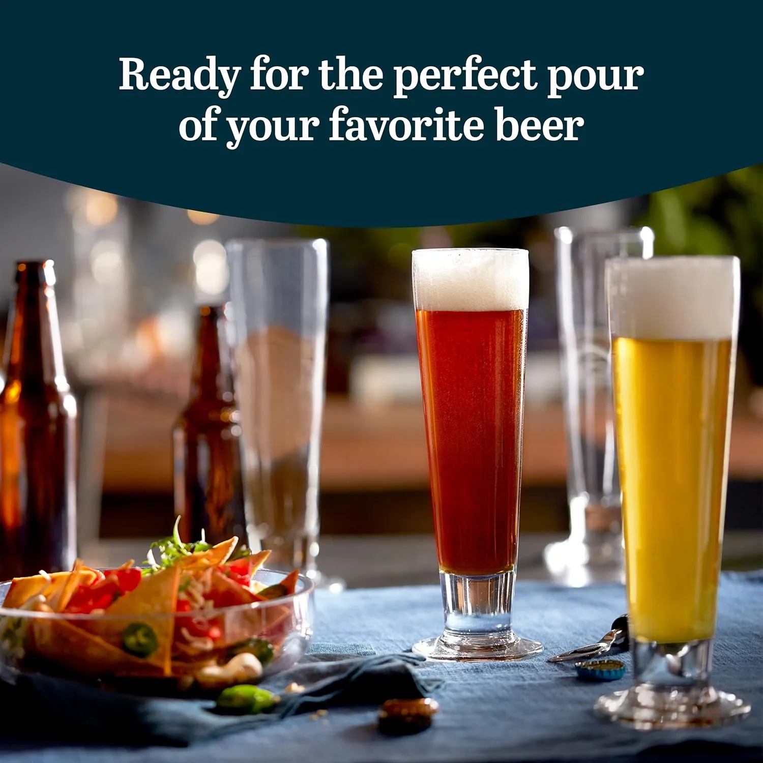 Libbey Stockholm Pilsner Beer Glasses Set of 4, 14.5oz, Tall Pint Glasses for Pilsner, Kolsch, Lager, and More, Unique Beer Gift Set