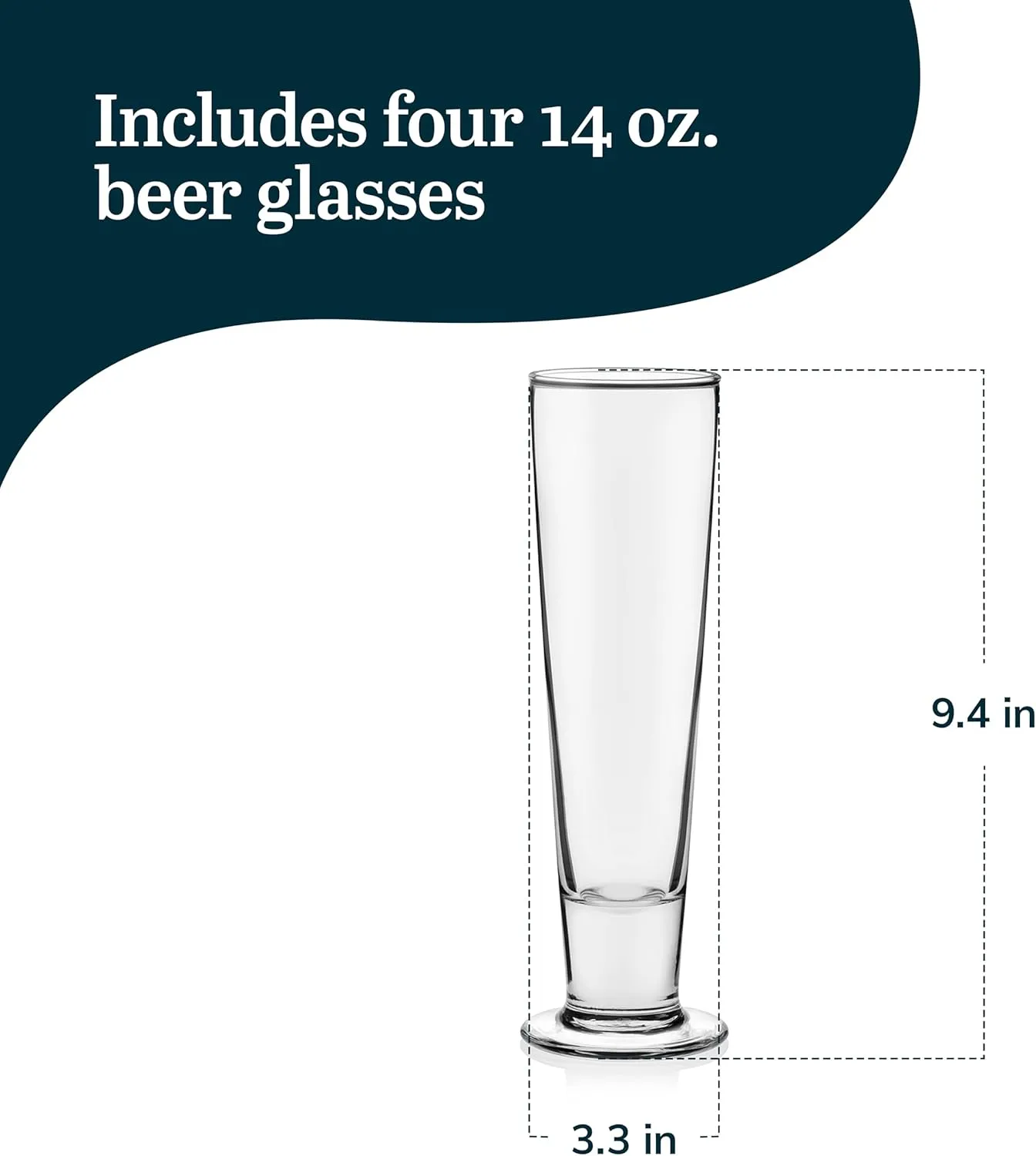 Libbey Stockholm Pilsner Beer Glasses Set of 4, 14.5oz, Tall Pint Glasses for Pilsner, Kolsch, Lager, and More, Unique Beer Gift Set