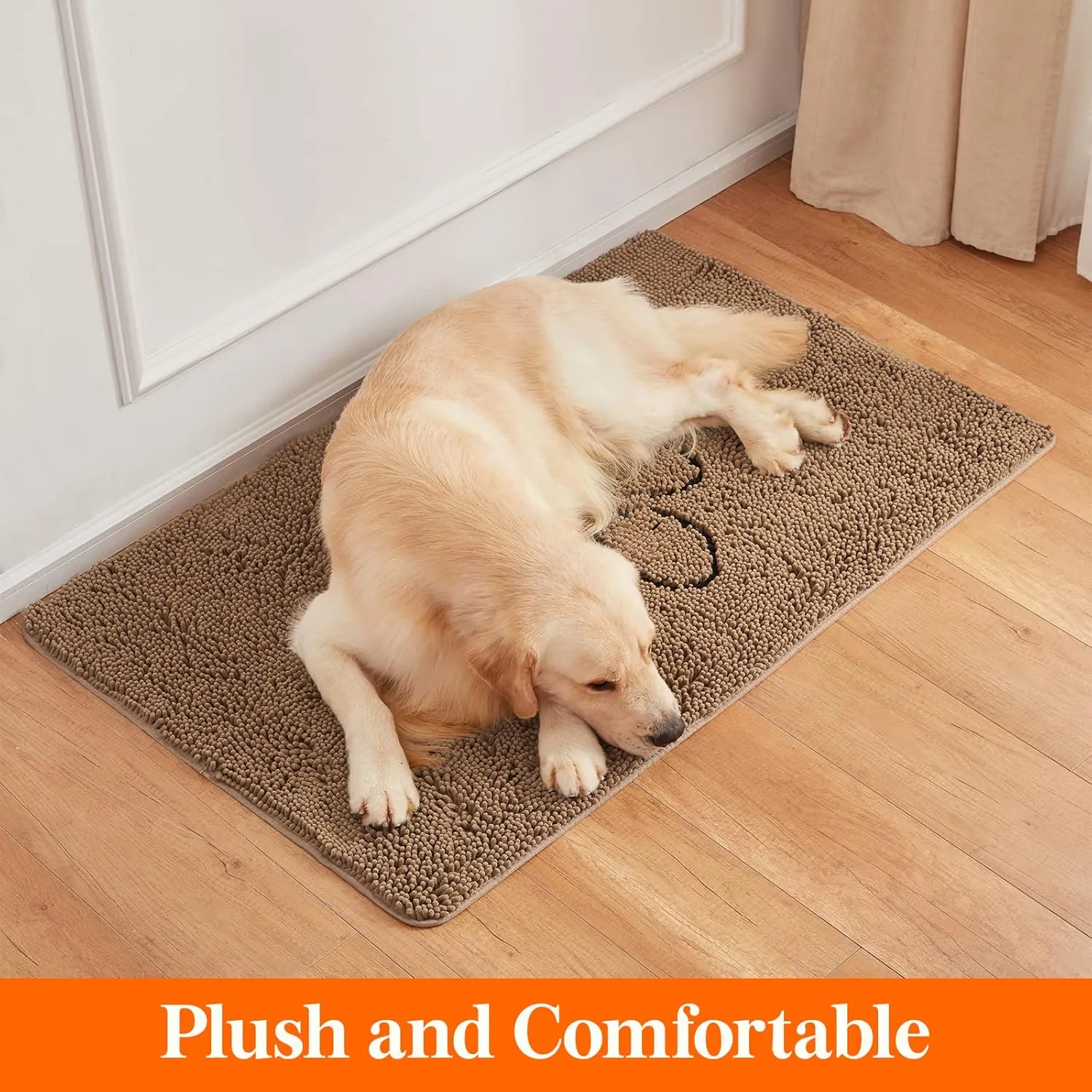 Lifewit Chenille Indoor Doormat Traps Mud and Water, Non Slip Low-Profile Rug Doormats for Muddy Shoes and Dog Paws, Machine Washable Doormat for Pet Entry, Back Door, Mud Room, 30 × 48 in, Brown