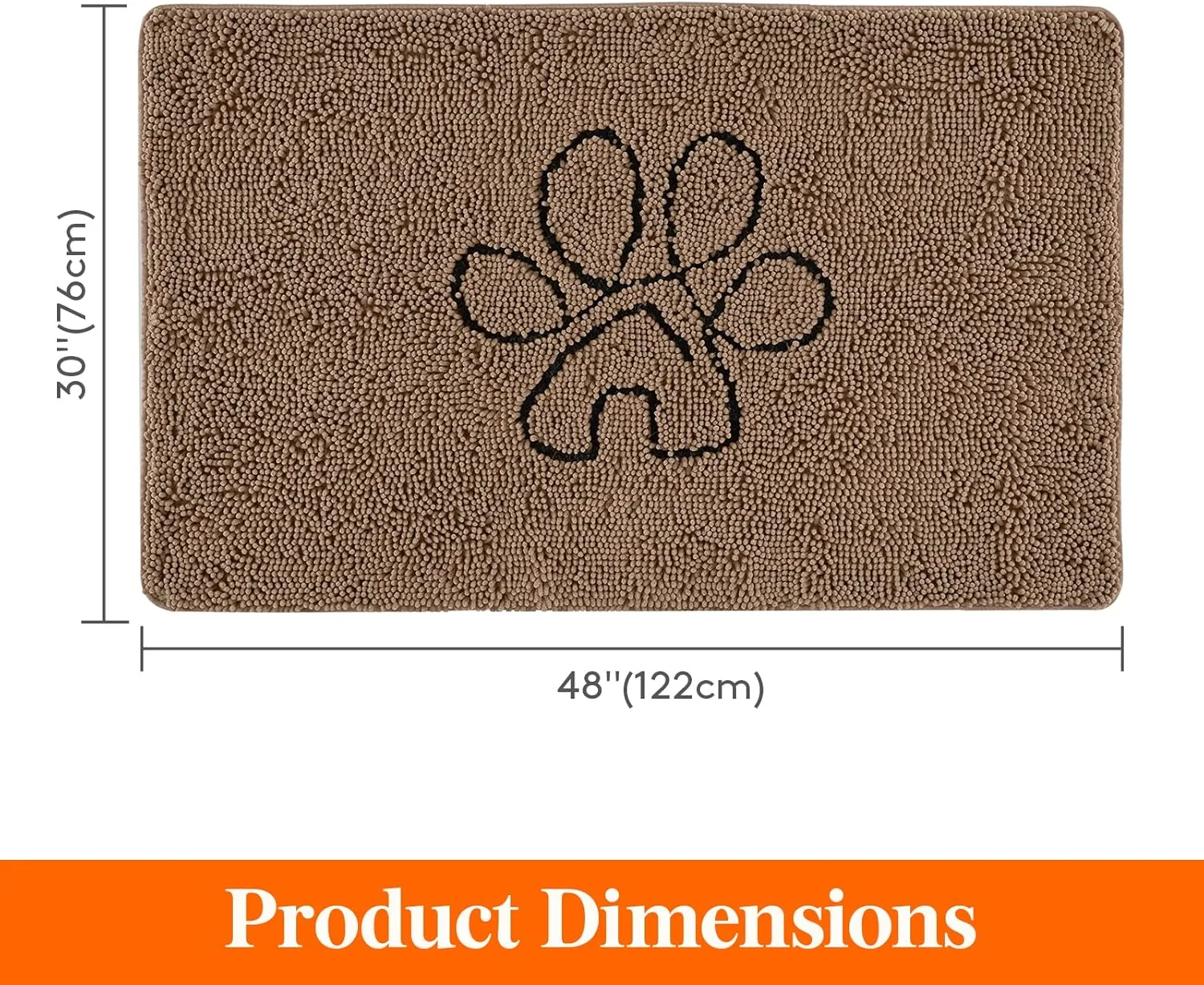 Lifewit Chenille Indoor Doormat Traps Mud and Water, Non Slip Low-Profile Rug Doormats for Muddy Shoes and Dog Paws, Machine Washable Doormat for Pet Entry, Back Door, Mud Room, 30 × 48 in, Brown