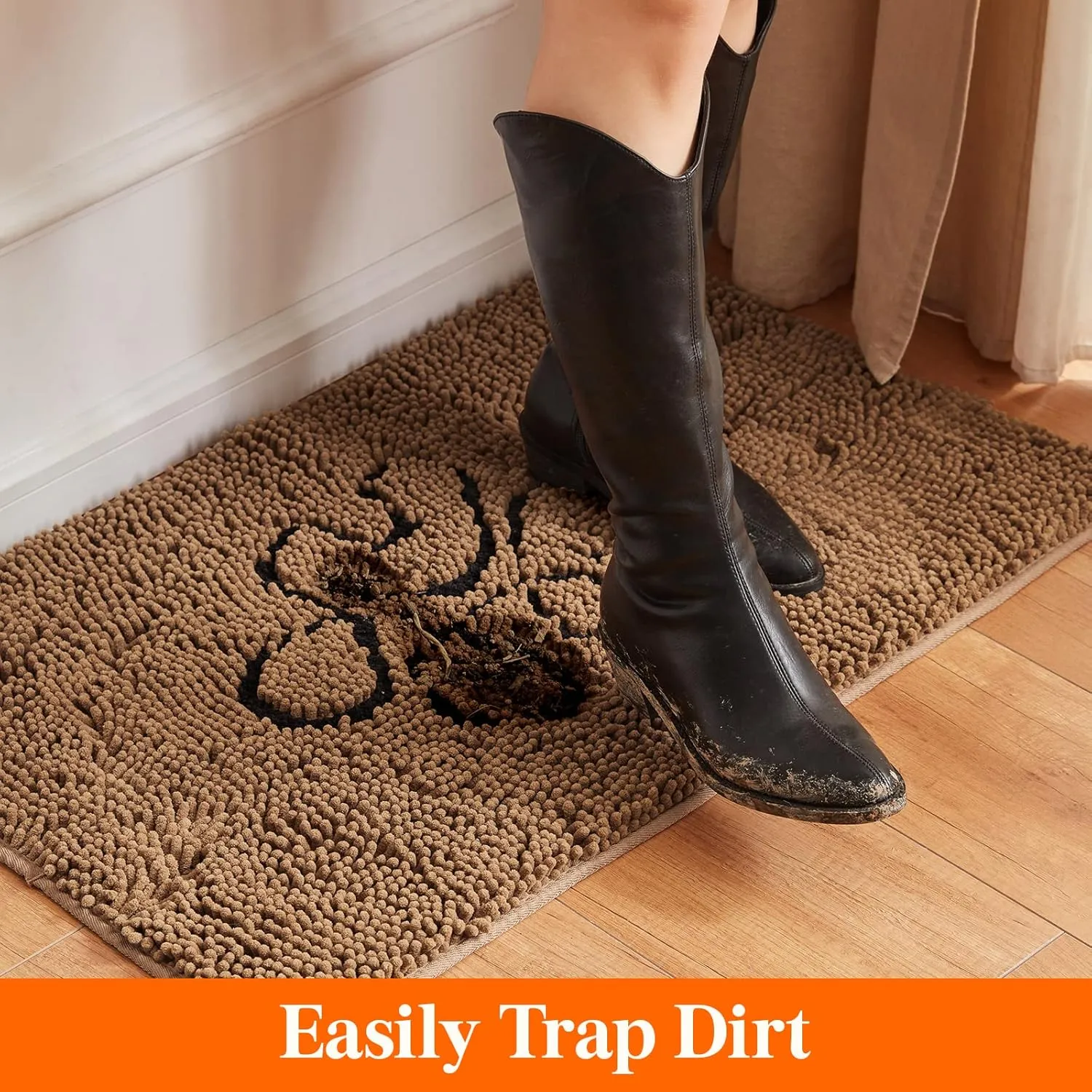Lifewit Chenille Indoor Doormat Traps Mud and Water, Non Slip Low-Profile Rug Doormats for Muddy Shoes and Dog Paws, Machine Washable Doormat for Pet Entry, Back Door, Mud Room, 30 × 48 in, Brown