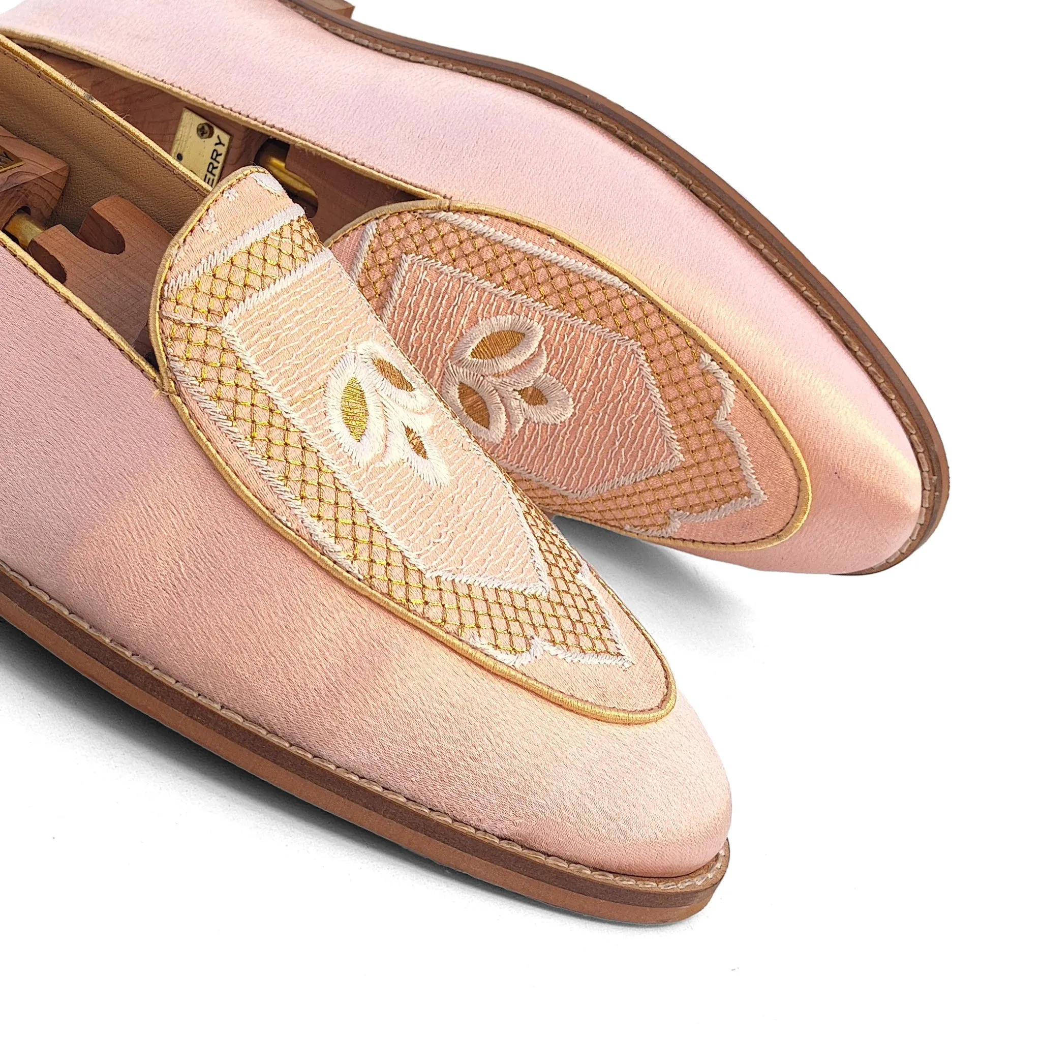 Light Pink Jave Apron Embroidery Wedding Ethnic Loafer Slipon for Men