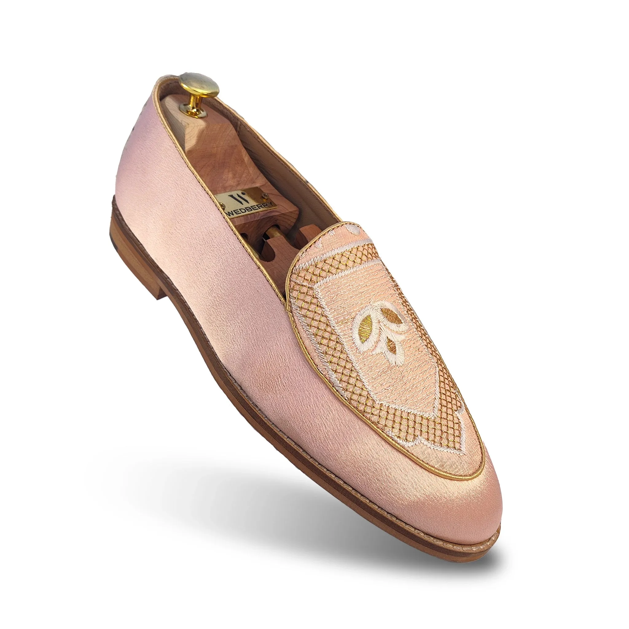 Light Pink Jave Apron Embroidery Wedding Ethnic Loafer Slipon for Men