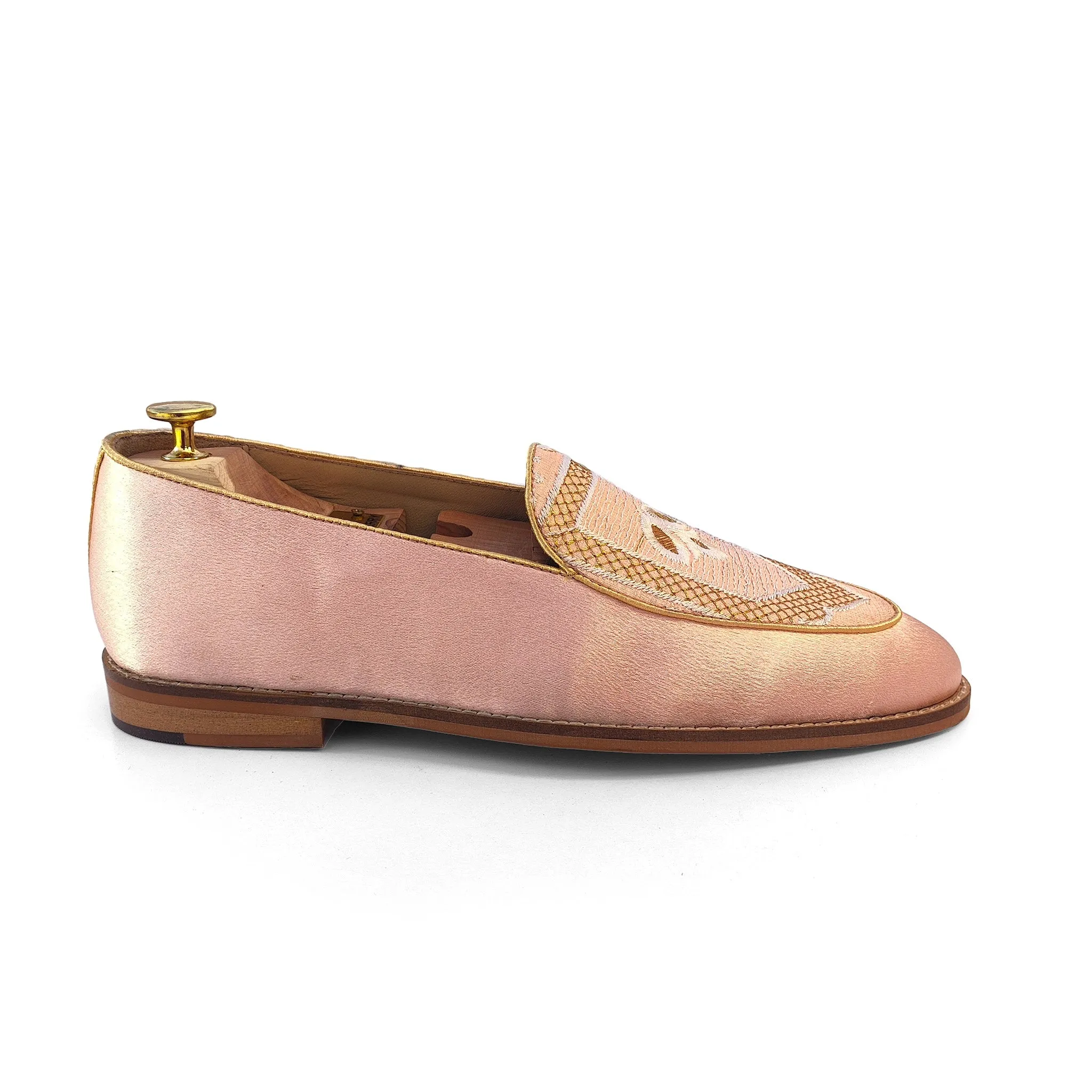 Light Pink Jave Apron Embroidery Wedding Ethnic Loafer Slipon for Men