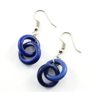 Lightweight Tagua Drop Earrings in Classic Blue, Perfect Gift for Mom or Grandmother, Cruise Wear Jewelry, Fair Trade