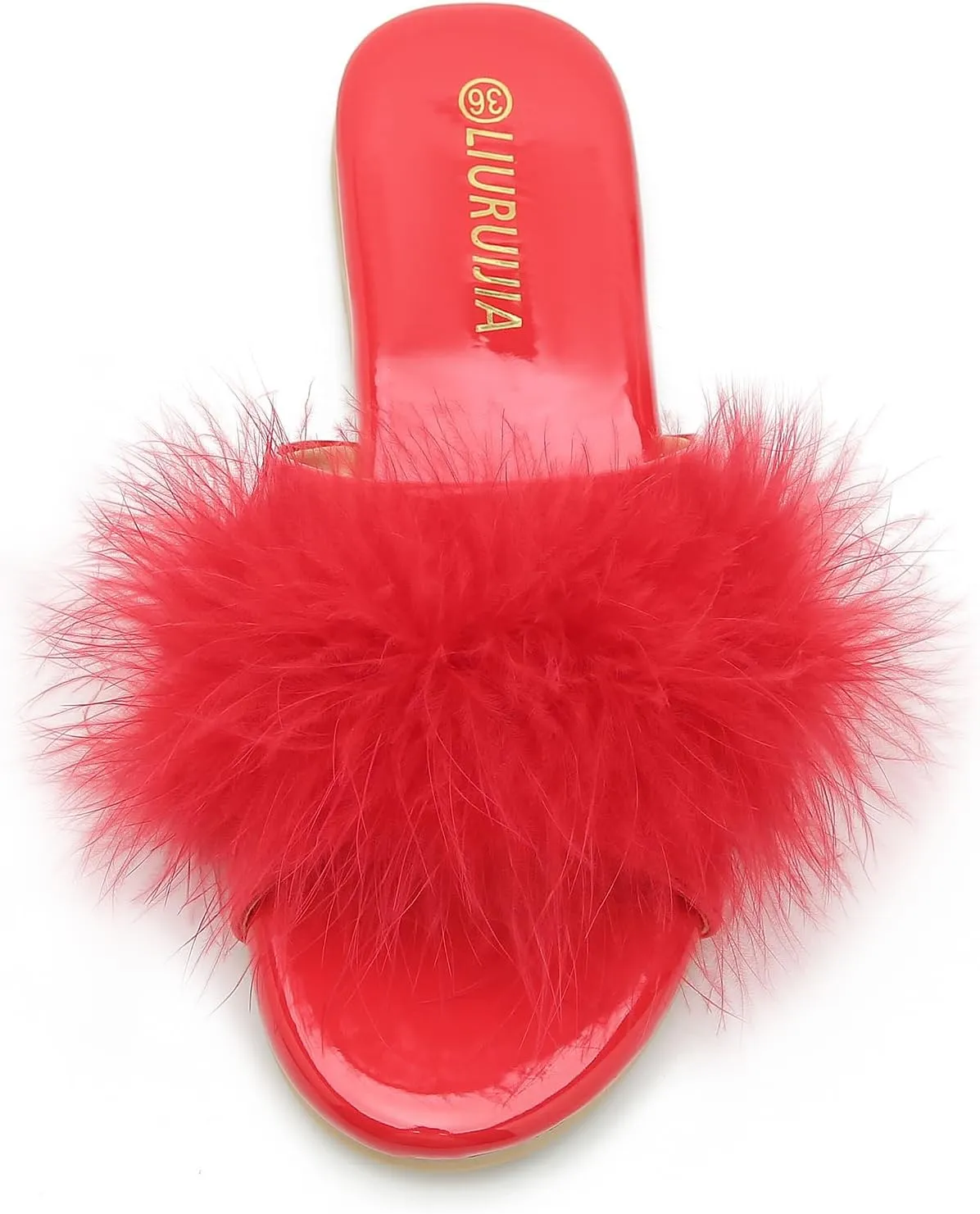 LIURUIJIA Women's Fluffy Feather Slippers Fur Slide Flat Sandals Cozy Slip On Stylish Summer Casual Party Indoor Outdoor Flats Shoes
