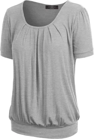 LL Womens Scoop Neck Short Sleeve Front Pleated Tunic - Made in USA