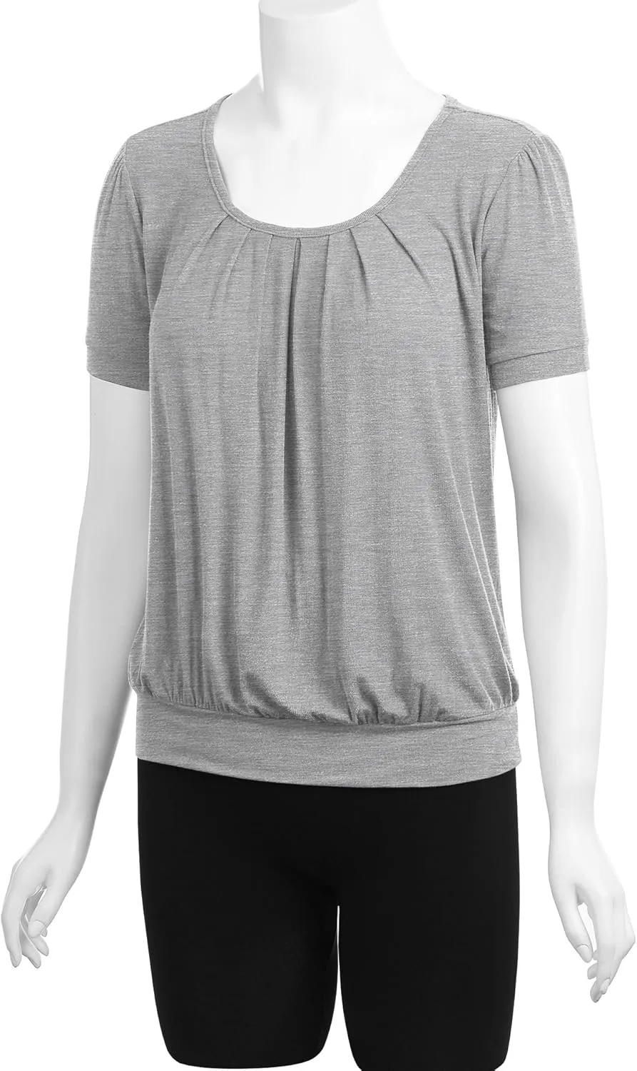 LL Womens Scoop Neck Short Sleeve Front Pleated Tunic - Made in USA