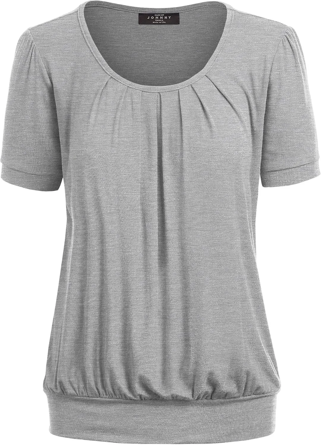 LL Womens Scoop Neck Short Sleeve Front Pleated Tunic - Made in USA