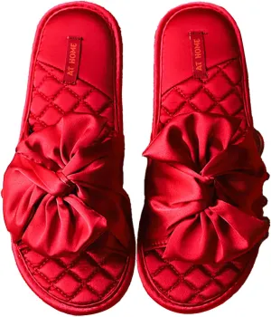 Loizziuy Bow Knot Slippers for Women: New Summer Stylish Red Silk Design for Weddings Anti-slip and Ideal for Home Use