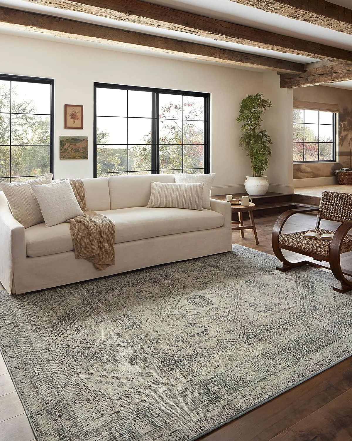 Loloi Magnolia Home by Joanna Gaines Sinclair Collection SIN-04 Natural/Sage 2'-0" x 5'-0", .25" Pile Height, Machine Washable, Accent Rug