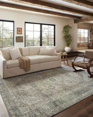 Loloi Magnolia Home by Joanna Gaines Sinclair Collection SIN-04 Natural/Sage 2'-0" x 5'-0", .25" Pile Height, Machine Washable, Accent Rug