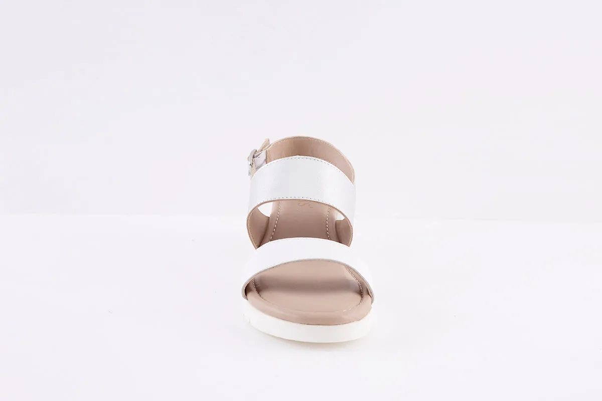 LOTUS - MADELYN FASHION WEDGE BUCKLE SANDAL - WHITE/SILVER