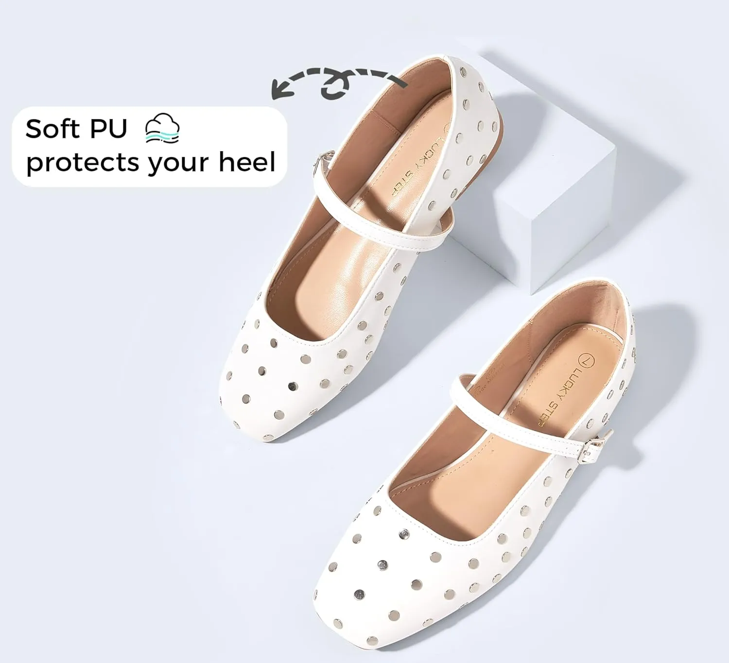 LUCKY STEP Women's Mary Jane Flat Shoes Comfortable Dress Shoes Ankle Strap Round Toe Retro Faux Leather Slip On Flats