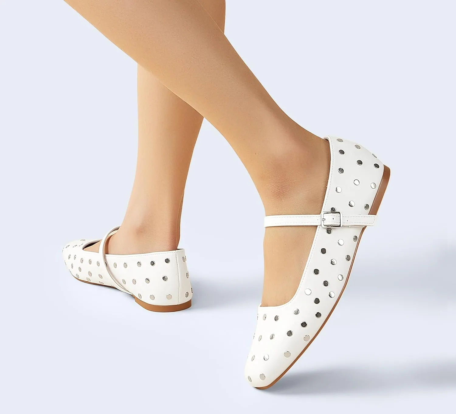 LUCKY STEP Women's Mary Jane Flat Shoes Comfortable Dress Shoes Ankle Strap Round Toe Retro Faux Leather Slip On Flats