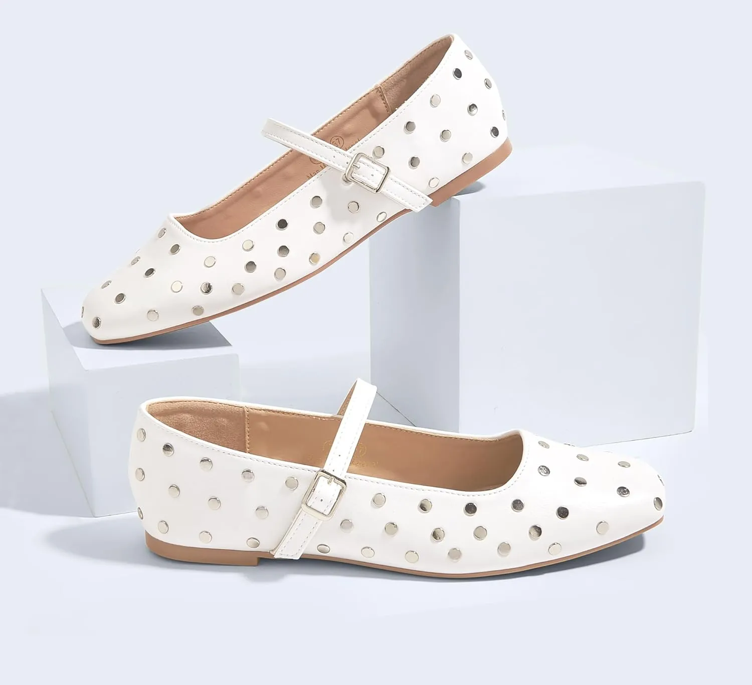 LUCKY STEP Women's Mary Jane Flat Shoes Comfortable Dress Shoes Ankle Strap Round Toe Retro Faux Leather Slip On Flats