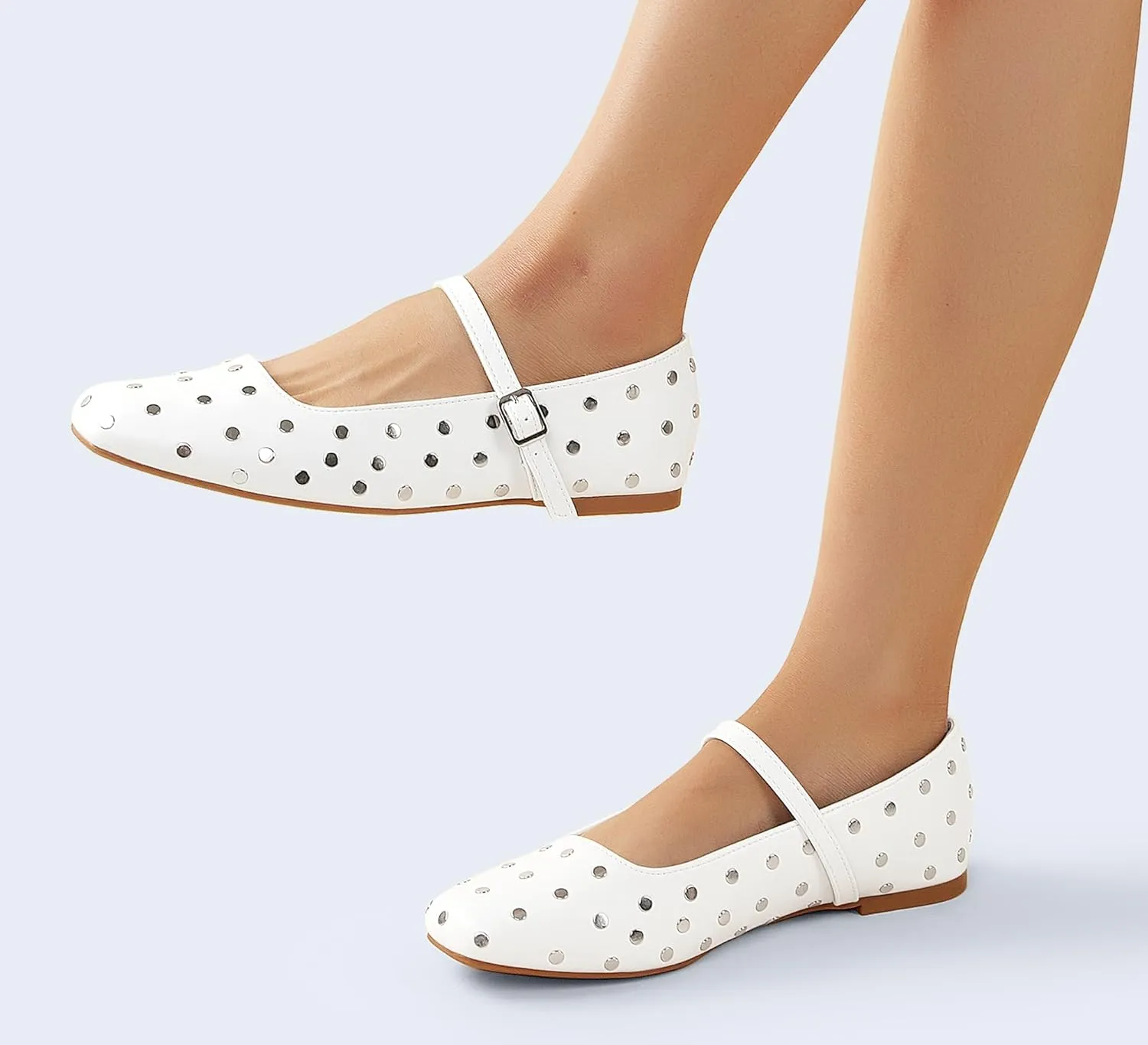 LUCKY STEP Women's Mary Jane Flat Shoes Comfortable Dress Shoes Ankle Strap Round Toe Retro Faux Leather Slip On Flats
