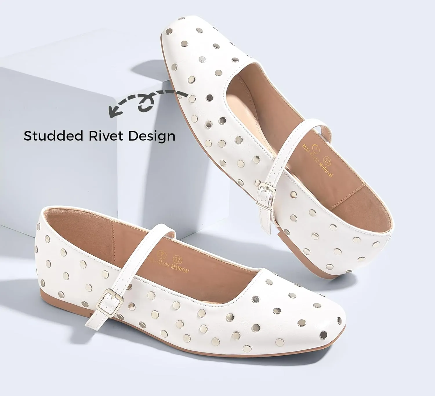 LUCKY STEP Women's Mary Jane Flat Shoes Comfortable Dress Shoes Ankle Strap Round Toe Retro Faux Leather Slip On Flats