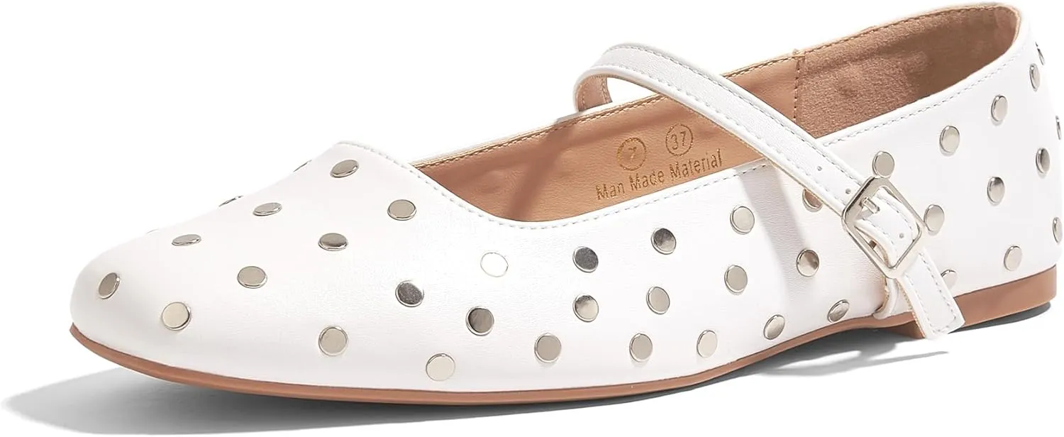 LUCKY STEP Women's Mary Jane Flat Shoes Comfortable Dress Shoes Ankle Strap Round Toe Retro Faux Leather Slip On Flats