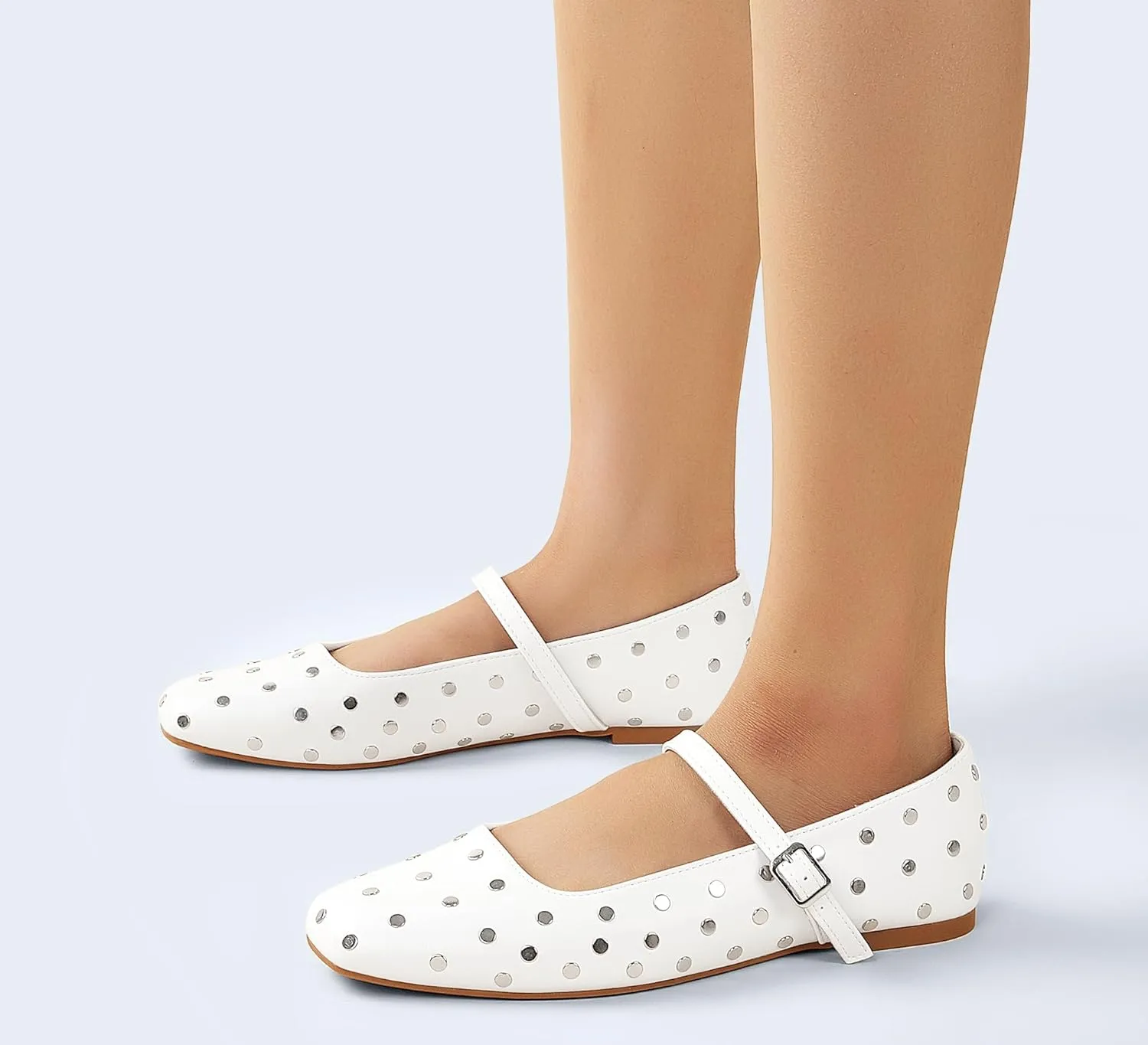 LUCKY STEP Women's Mary Jane Flat Shoes Comfortable Dress Shoes Ankle Strap Round Toe Retro Faux Leather Slip On Flats